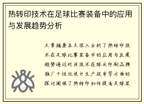 热转印技术在足球比赛装备中的应用与发展趋势分析