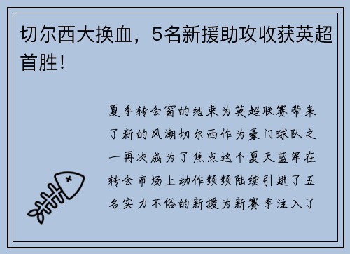 切尔西大换血，5名新援助攻收获英超首胜！